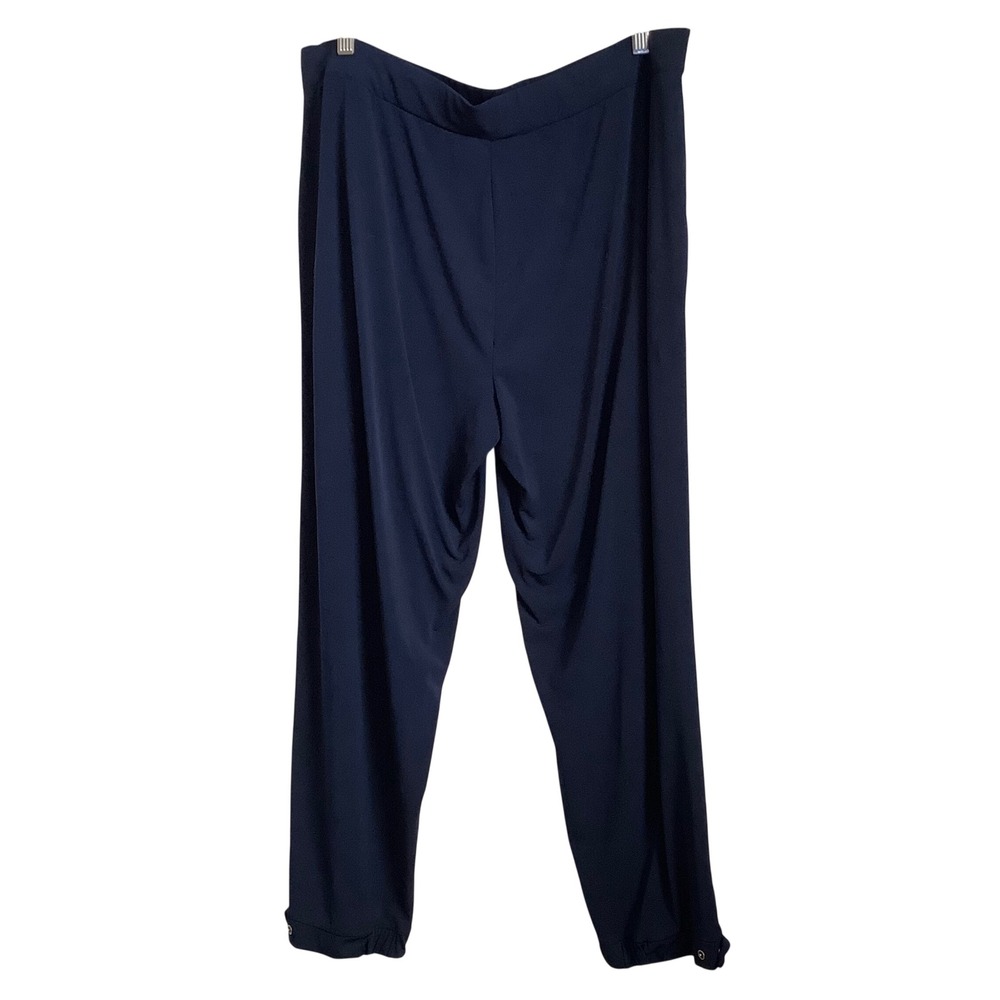 Susan Graver Every Day Navy Blue Liquid Knit Ruffle Hem Jogger Pants Womens L